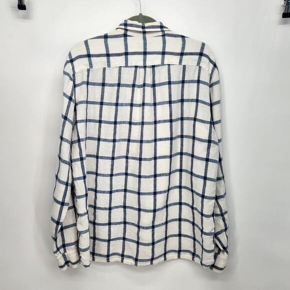 L.L. Bean Signature 100% Linen White Blue Checked Slim Fit Button Down Men's XL - Picture 8 of 8